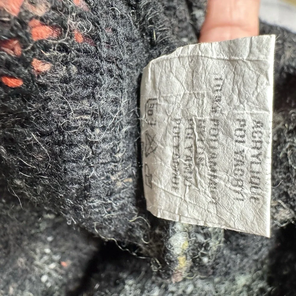 Vintage Italian Wool‎ Blend Sweater Geometric Diamond Knit Black Multicolor Crew